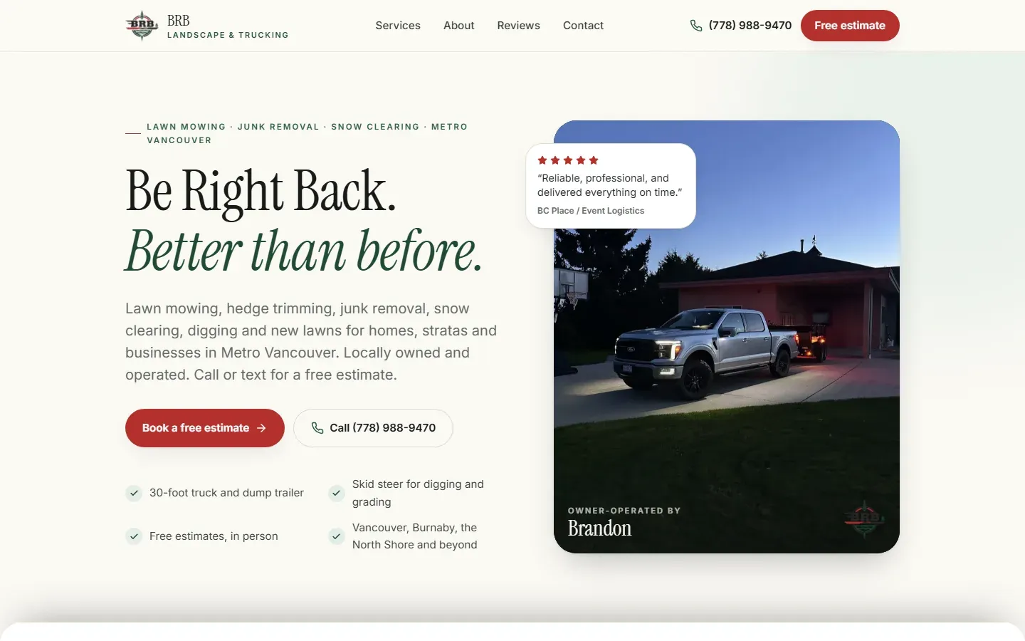 BRB Landscape & Trucking home page